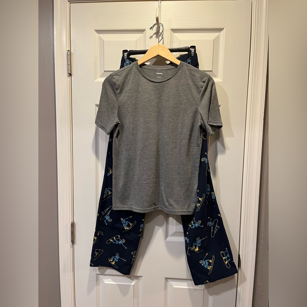 Sonoma Kid’s Gray Top and Navy Snowboard Print Pajama Set